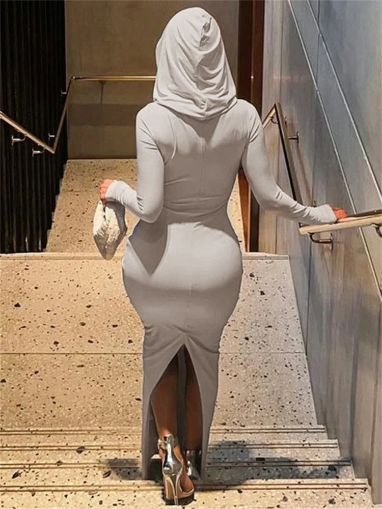 Isla - Figure hugging dress with hood