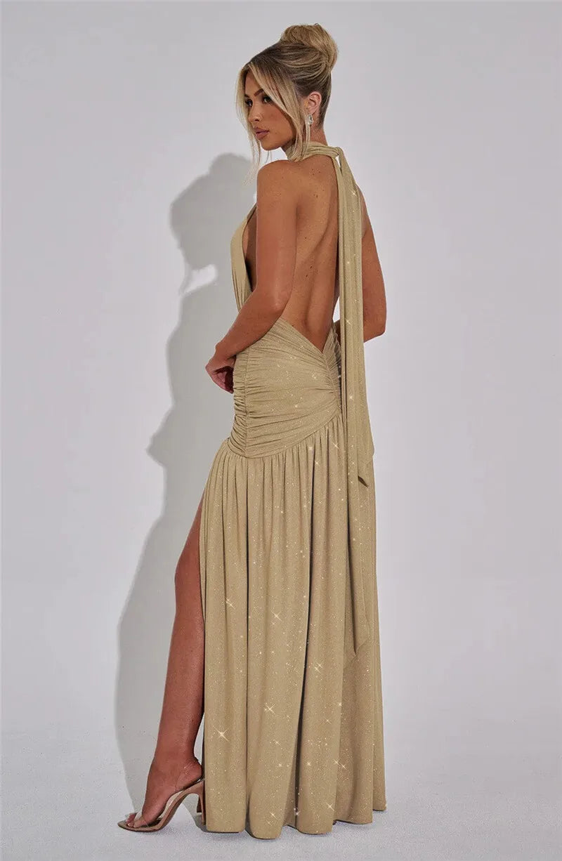 Maris - Sparkling deep v-neck dress with slit