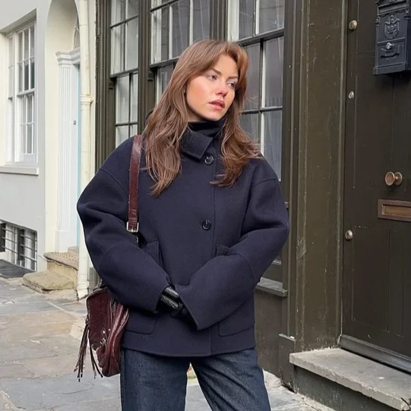 Evie - Wool blend coat with high collar