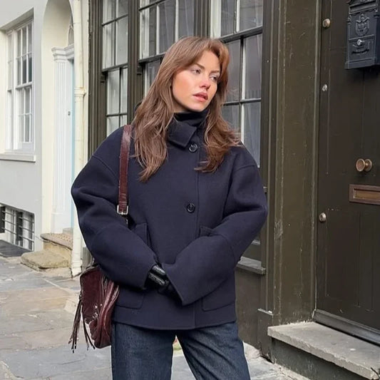 Evie - Wool blend coat with high collar