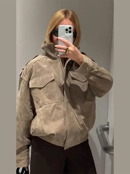 Brianna - Suede style zipper jacket