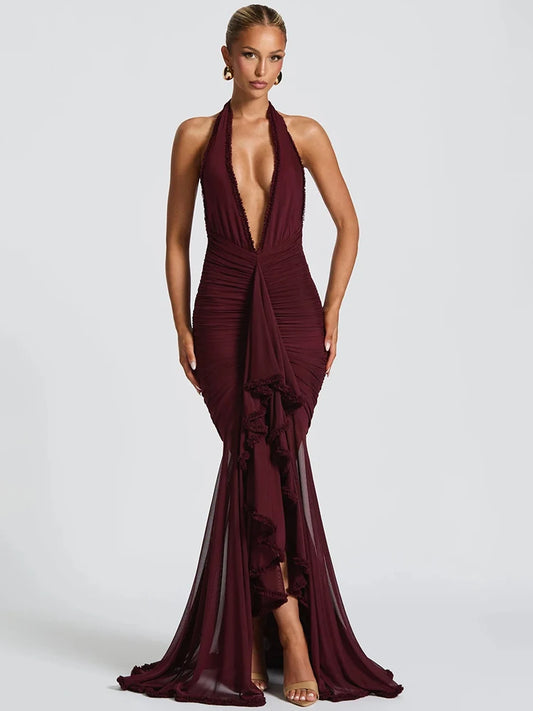 Camille - Deep neckline halterneck dress
