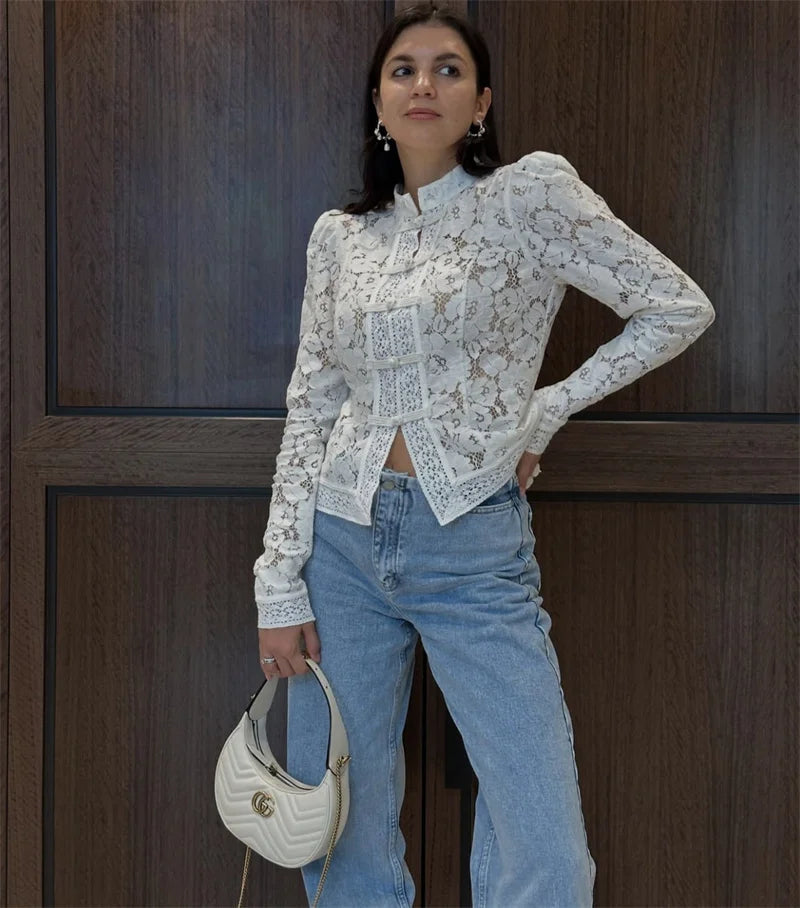 Liana - Lace shirt jacket with shoulder padding