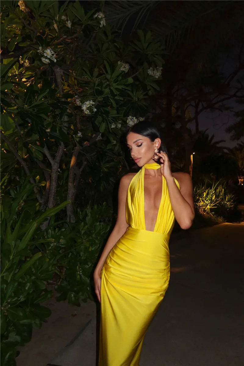 Amaris - Satin silk open back dress