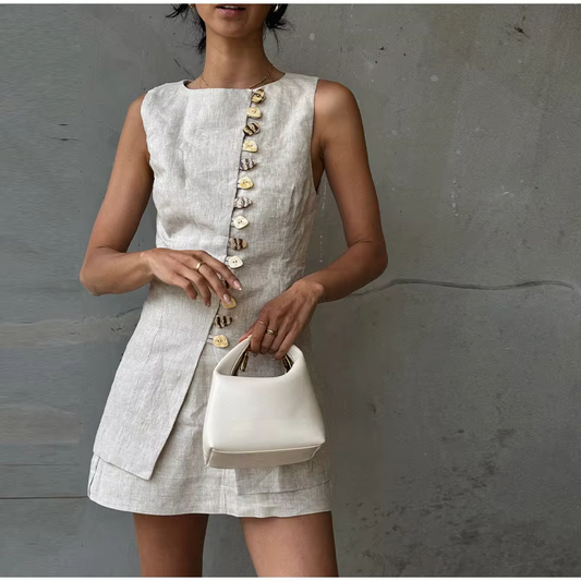 Freya - Linen blend vest and skirt set