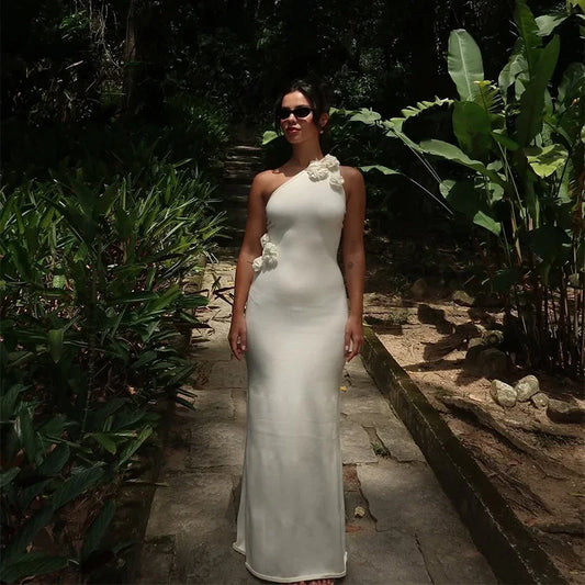 Kristy - One shoulder dress with flower detail