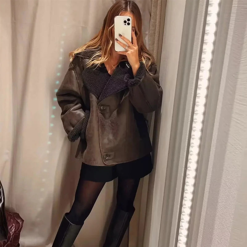 Lina - Faux leather teddy fleece jacket