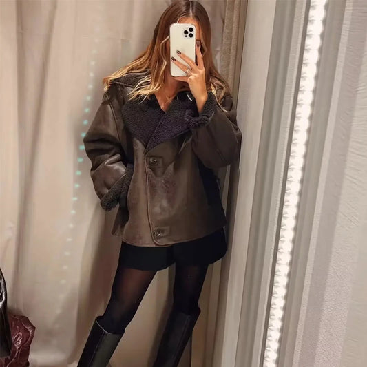 Lina - Faux leather teddy fleece jacket