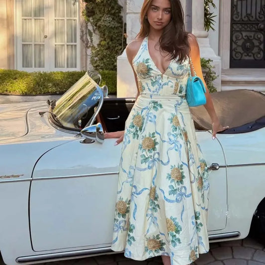Selene - Halter neck dress with print