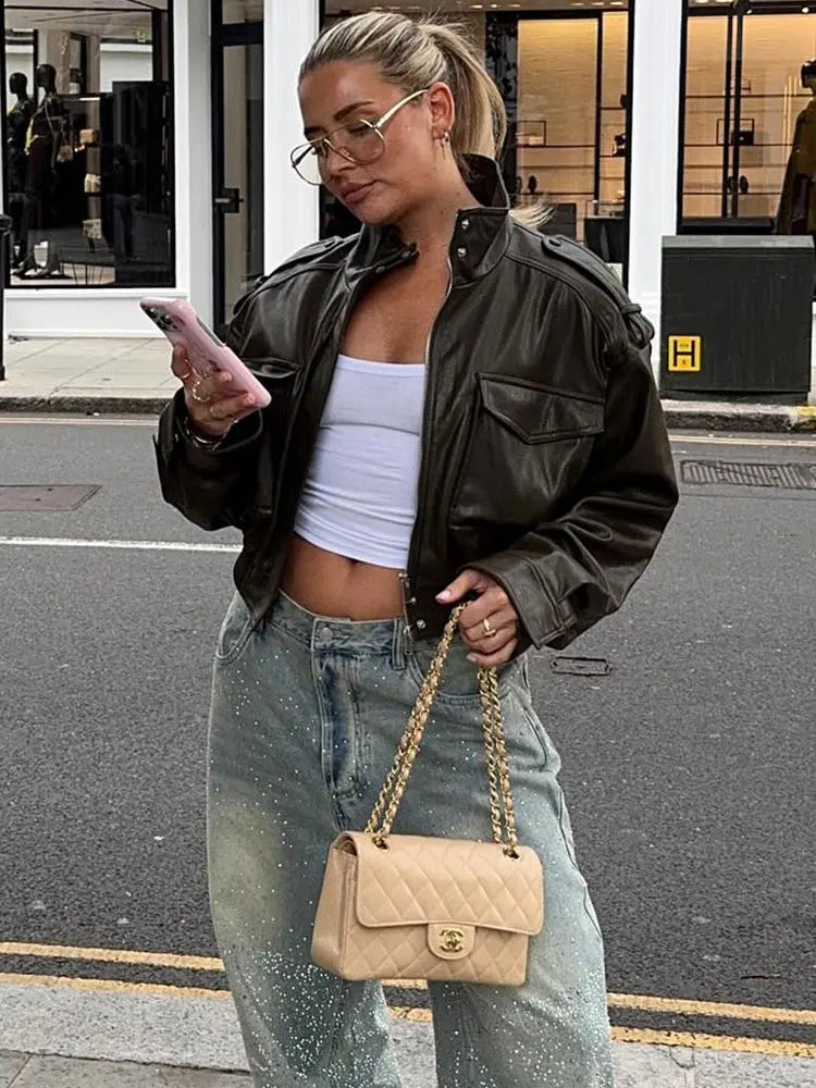 Selene - Faux leather zipper jacket