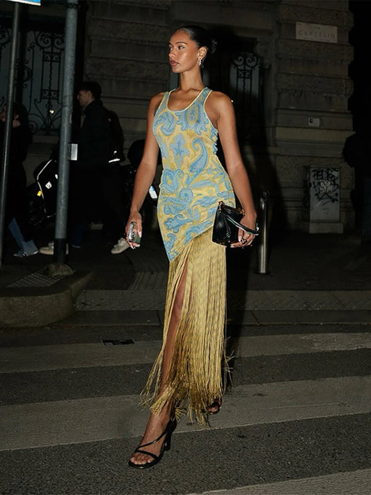 Amanda - Tasseled dress with print