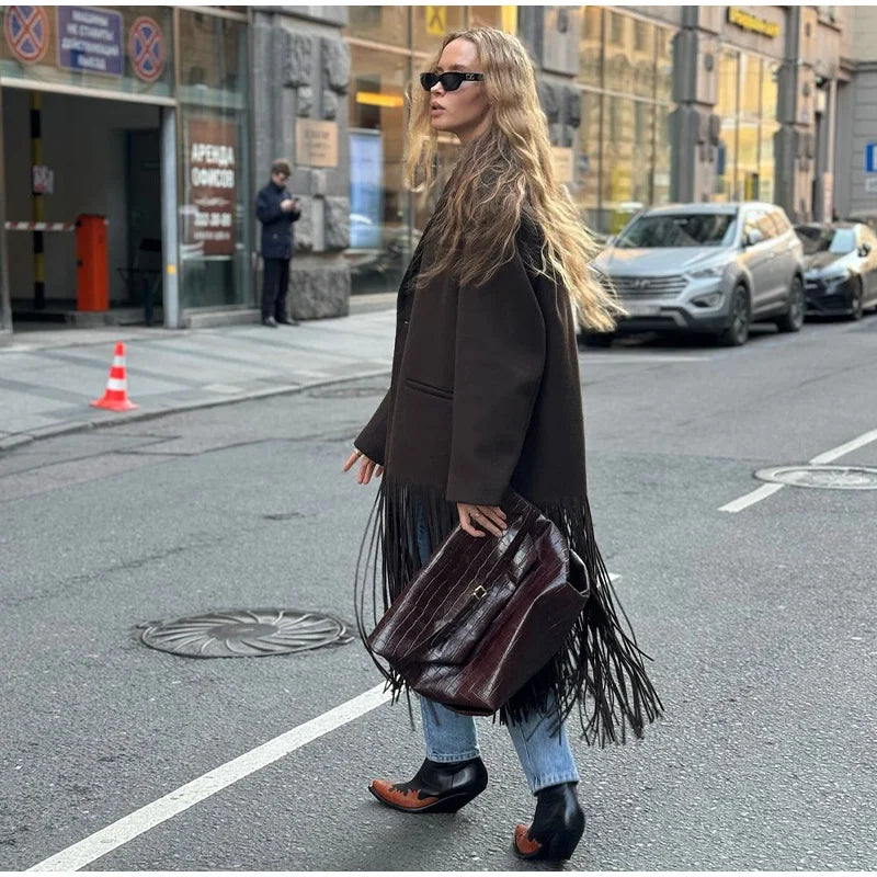 Noemi - Wool blend tassled coat