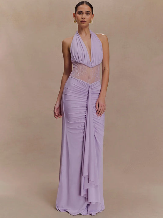 Celina - Dress with plunging neckline and lace detailing