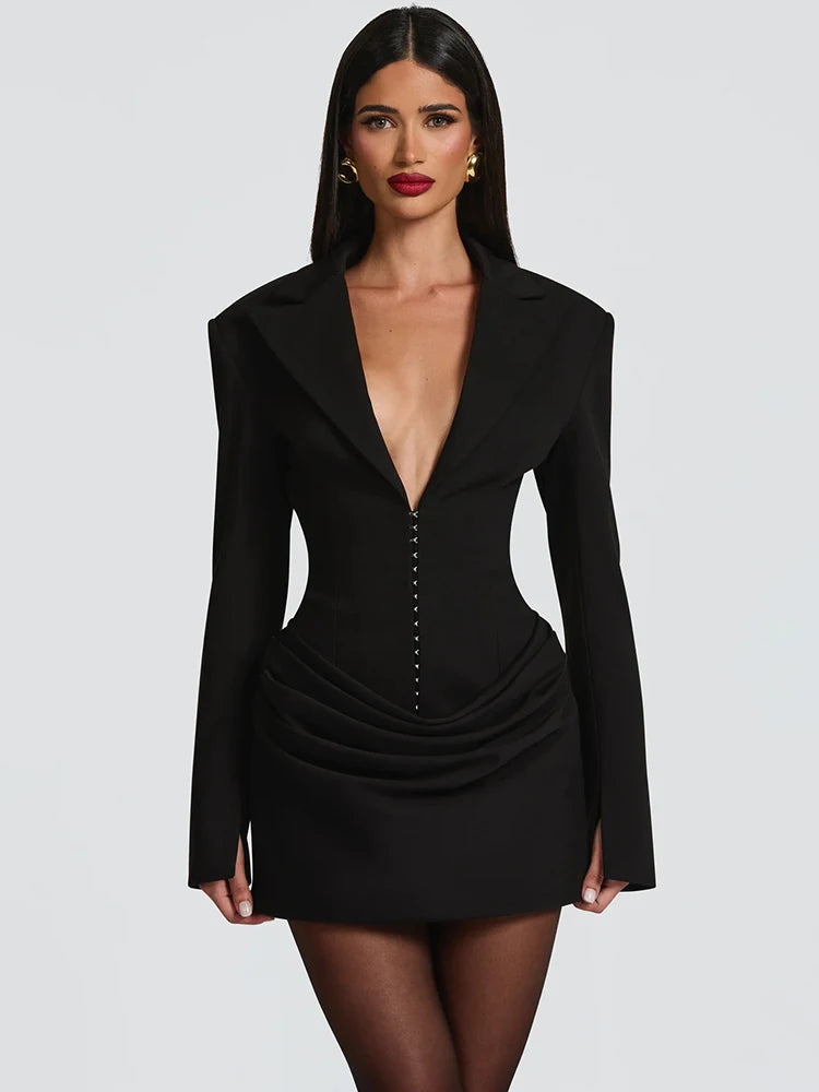 Mora - Fitted deep v-neck mini dress