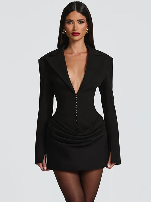 Mora - Fitted deep v-neck mini dress