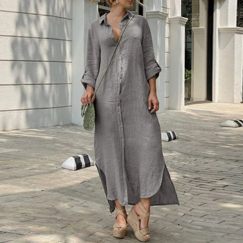 AnnaMae™ - Cotton linen blend button up dress – sundayaffairs