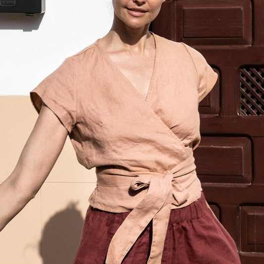 Leona - linen wrap top