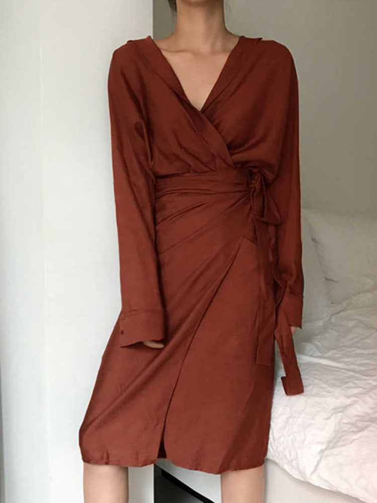 Tanja - Long Sleeve Midi Wrap Dress