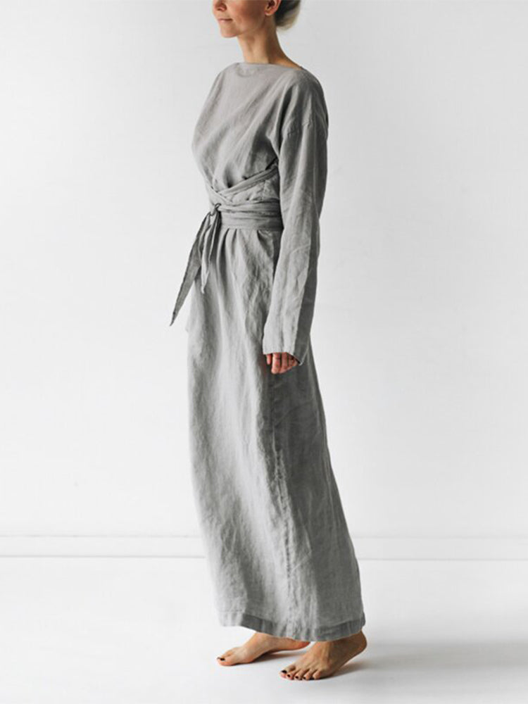 Amal - Cotton linen maxi dress with wrap detail