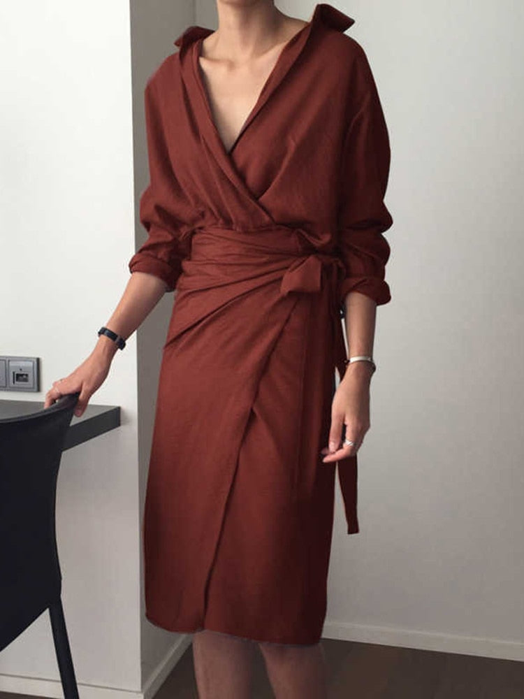 Tanja - Long Sleeve Midi Wrap Dress