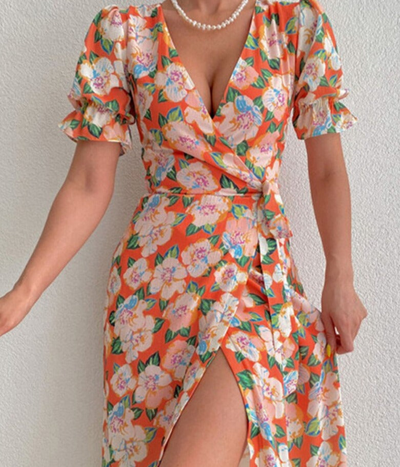 Annalise - Flower print wrap dress