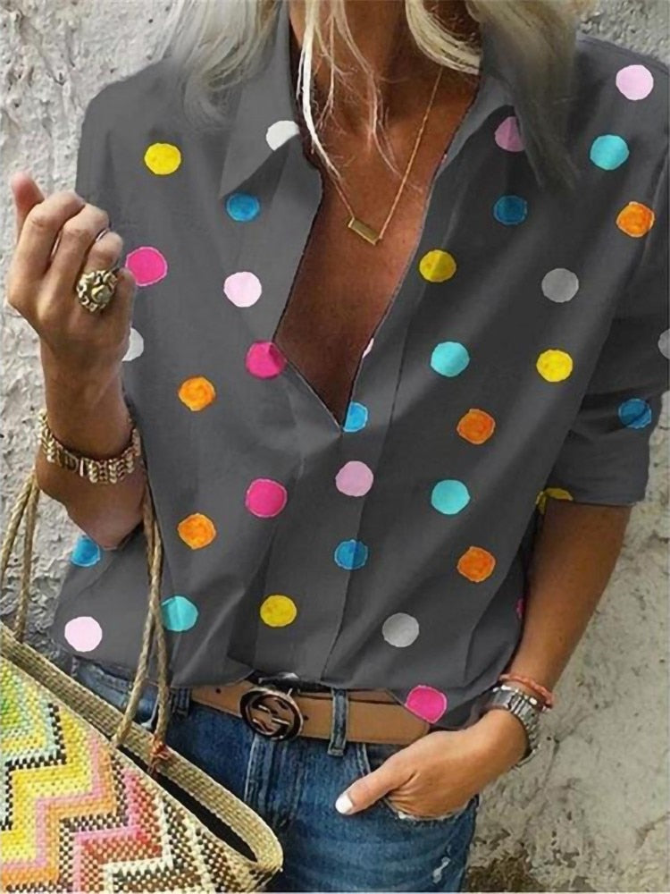 Kourtney - Casual Blouse with Confetti Pattern