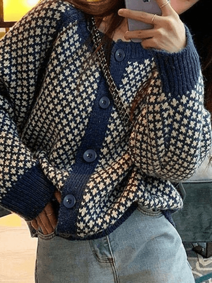 Velura - Wool blend jacquard knit cardigan