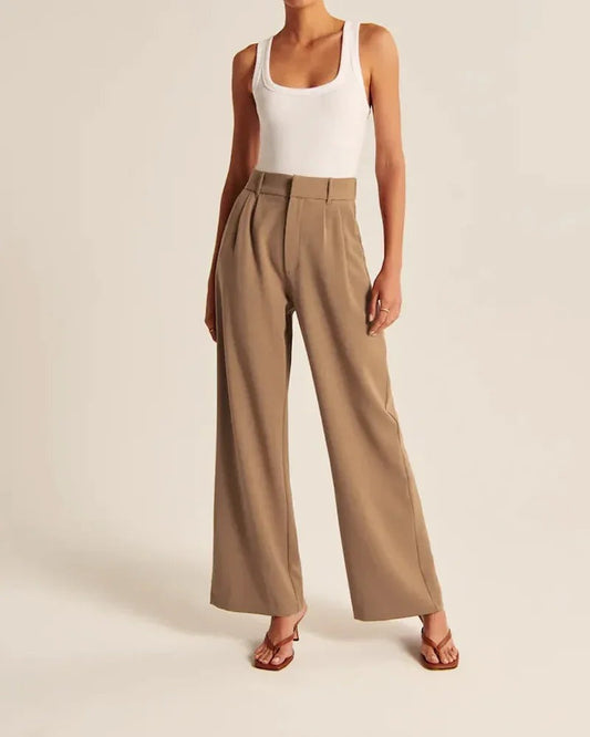 Brown Wide Leg Tailored Pant